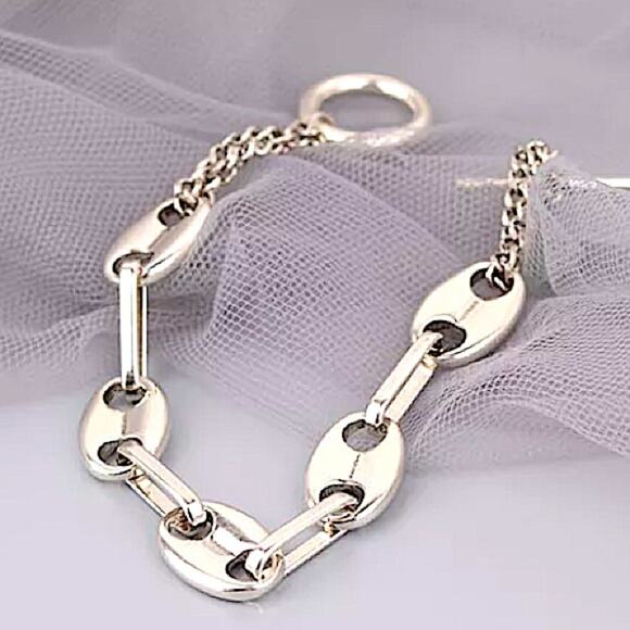 Pig nose Sterling Silver Chain Link Bracelet - Picture 1 of 4